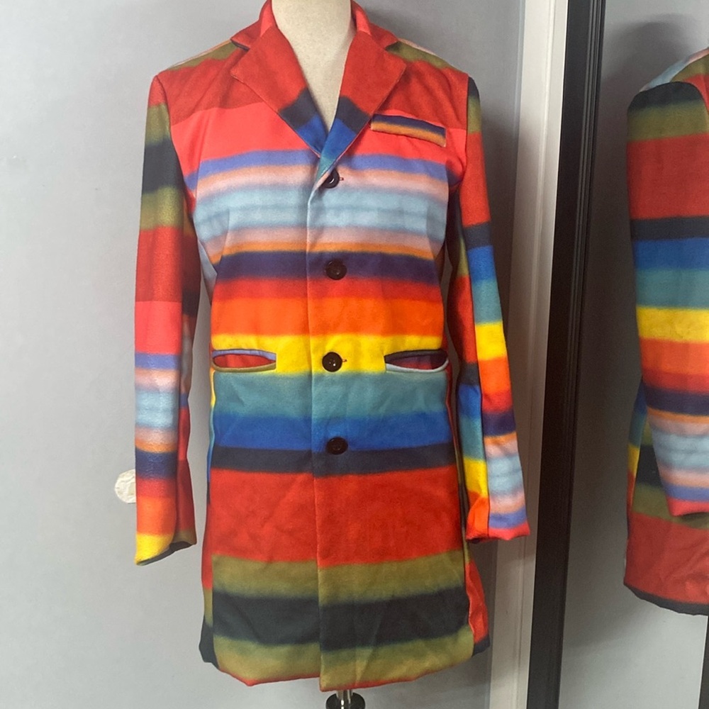 VNTG DEADSTOCK RAINBOW SPORTS COAT/BLAZER UNISEX LONG FITTED FULLY LINED SZ SM
